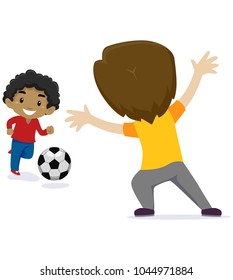  Vector Illustration of Two Little Kids Boy playing Soccer