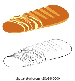 A vector illustration of two loaves of bread. Designed in light brown, black and white colors for web concepts, prints, wraps, templates