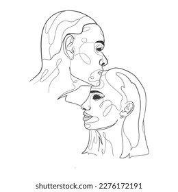 Vector illustration of two lovers. At any size without background. Stylization in contour style. Delicate contours and refined profile.