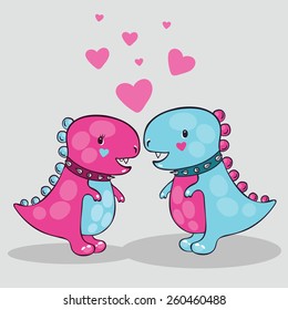 vector illustration of two lovers dinosaurs on a light background