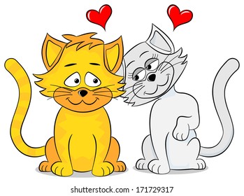 vector illustration of two loving cats