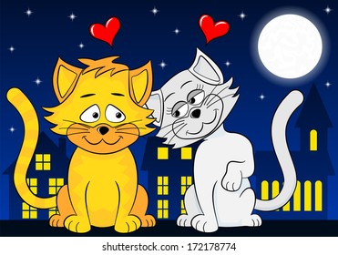 vector illustration of two loving cats