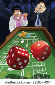 Vector illustration of two man at the dice table