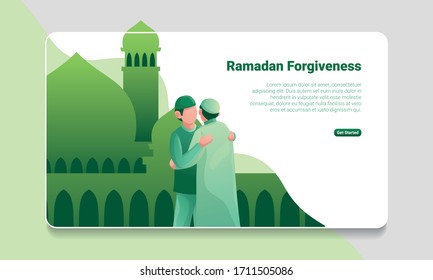 Vektorillustration Illustration von zwei Mann umarmt einander, Business Concept, Ramadhan Concept, Ramadan Kareem, Flat Design, Landing Page