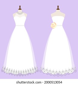 Ilustración vectorial de dos maniquíes con vestido de novia (matrimonio del mismo sexo, LGBT)
