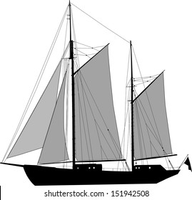 Vector illustration of two masted sailing ship ketch