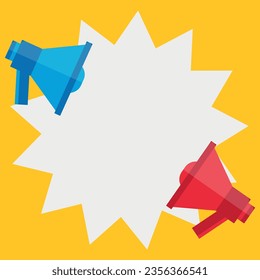 Ilustración vectorial de dos megáfonos, conversación y discusión, espacio para texto. Afiche y publicidad.