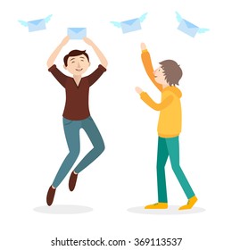 Vector illustration. Two men catching mails 