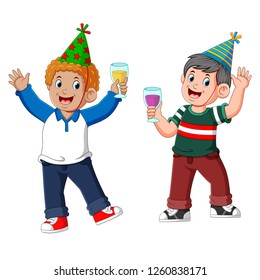 vector illustration of two men is celebrating with a drinking party