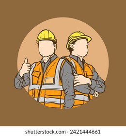 vector illustration of two men dressed as contractors