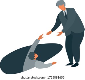 Vector illustration of two men, one of whom wants to help the other