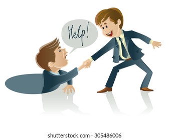 Vector illustration of two men one of whom helps another