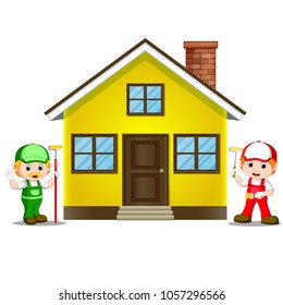 vector illustration of two men painting a house