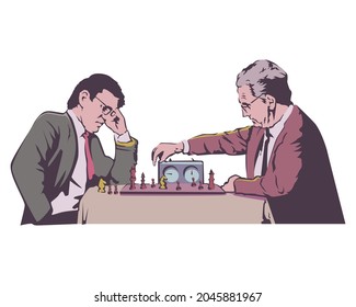Vector illustration of Two men playing chess In vintage style