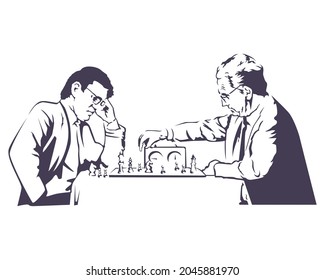 Vector illustration of Two men playing chess In vintage style