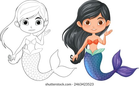 Vector illustration of two mermaid characters