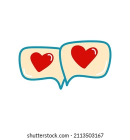 Vector illustration, two messages with hearts in doodle style, 80s style, Valentine's day, isolated element. Romantic illustration for postcards, posters, stickers, print on clothes.