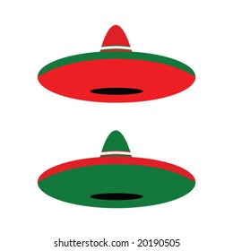 Vector illustration of two Mexican sombreros in red, green and white