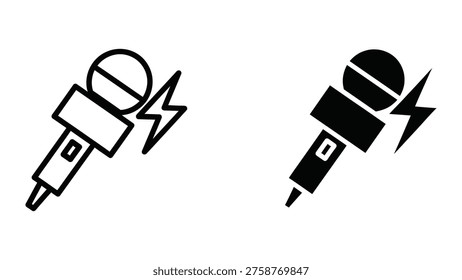 A vector illustration of two microphones with lightning bolts, one in black and one in white, symbolizing powerful sound or electrifying performance, ideal for music, audio, or energetic marketing concepts.