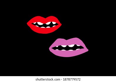 Vector Illustration Of Two Mouths With Colorful Lips