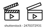 Vector illustration of two movie clapperboard icons. Ideal for representing film production, video making, and multimedia projects. Editable stroke.