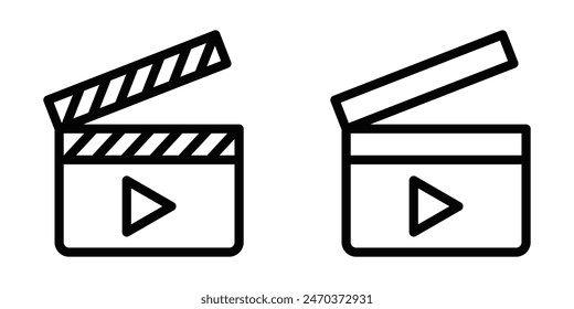 Vector illustration of two movie clapperboard icons. Ideal for representing film production, video making, and multimedia projects. Editable stroke.