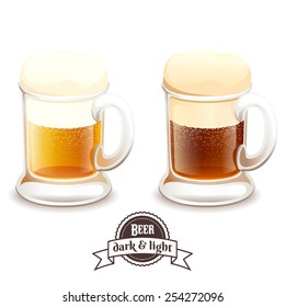 Vector illustration of two mugs of beer.