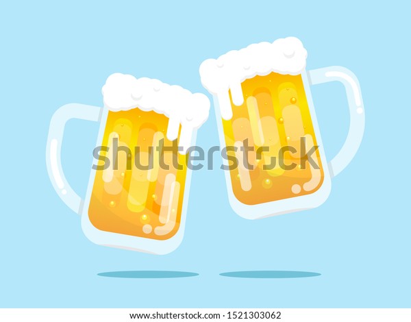 Vector Illustration Two Mugs Beer Flat Stock Vector Royalty Free