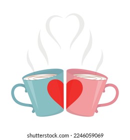 Ilustración vectorial. Dos tazas de café. Amor. forma de corazón