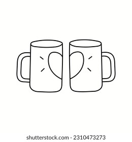 Vector illustration of two mugs, friendship, in doodle style. Isolated on a white background