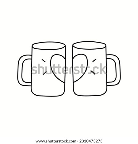 Vector illustration of two mugs, friendship, in doodle style. Isolated on a white background