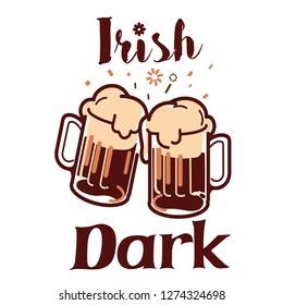 Vector illustration of two mugs with Irish Dark beer doing cheers.