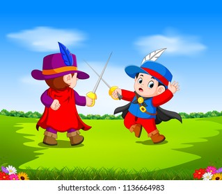 vector illustration of two musketeer with sword