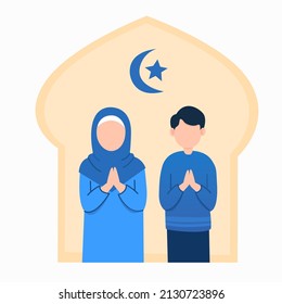 vector illustration of two Muslims congratulating Eid ul-Fitr