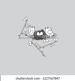 vector illustration of two nesting birds