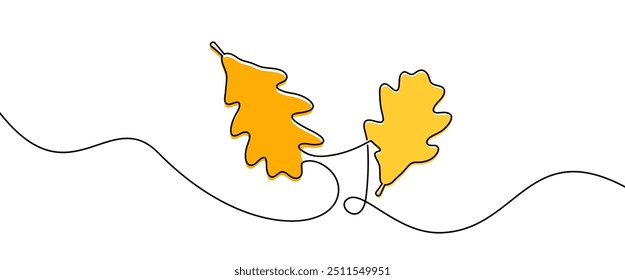 Vector illustration of two oak leaves in vibrant colors and flowing line art, ideal for autumn designs.
