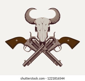 Vector Illustration Two Old Crossed Revolvers Stock Vector (Royalty ...