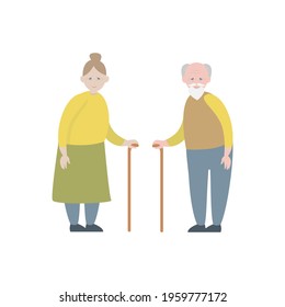 Vector illustration. Two old people isolated on white background.