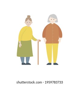 Vector illustration. Two old people isolated on white background.