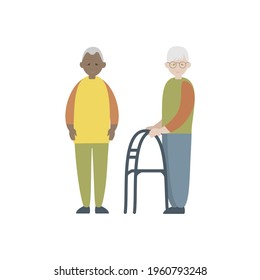 Vector illustration. Two old people isolated on white background.