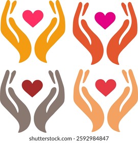 A vector illustration of two open hands lifting a heart, symbolizing love, care, and compassion. This minimalist and modern design is perfect for charity, healthcare, and social connection logos