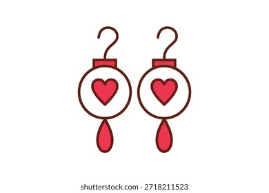 Ilustración vectorial de dos adornos con corazones y lágrimas colgando de ganchos, que simbolizan el amor y la tristeza.
