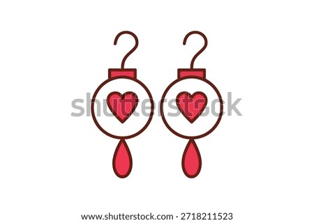 Vector illustration of two ornament baubles with hearts and teardrops hanging from hooks, symbolizing love and sorrow.
