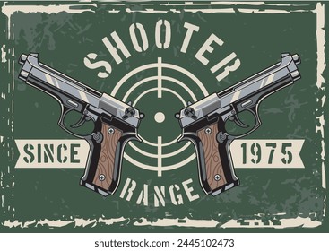 Vector Illustration of Two P1911 Pistol with Vintage Illustration Available for Vintage Poster Lanscape