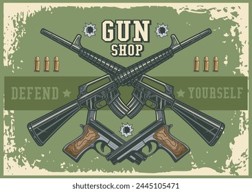 Ilustración vectorial de dos pistolas P1911 y dos M4A1 con la ilustración de Antiguas disponible para Antiguas