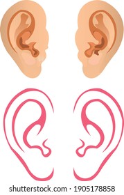 Vector illustration of two pairs of ears with two depiction styles
