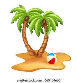Vector Illustration of two palm trees with ball. Vector image isolated on white