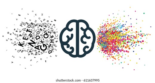 vector illustration of two pars of brain verbal and creative for thinking style concepts