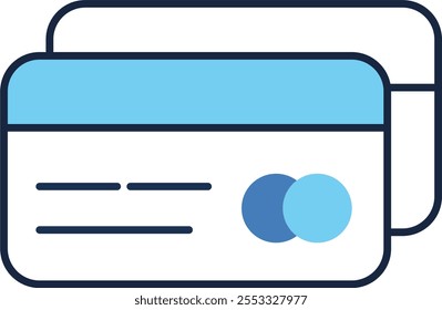 Ilustración vectorial de dos tarjetas de pago con diseño minimalista. Tarjeta azul con Imágenes de alta calidad. Adecuado para presentaciones, artículos o Diseños gráficos relacionados con las finanzas, la banca o el comercio electrónico.