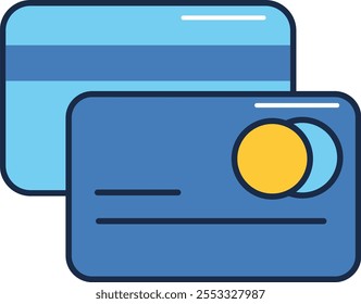 Ilustración vectorial de dos tarjetas de pago con diseño minimalista. Tarjeta azul con Imágenes de alta calidad. Adecuado para presentaciones, artículos o Diseños gráficos relacionados con las finanzas, la banca o el comercio electrónico.